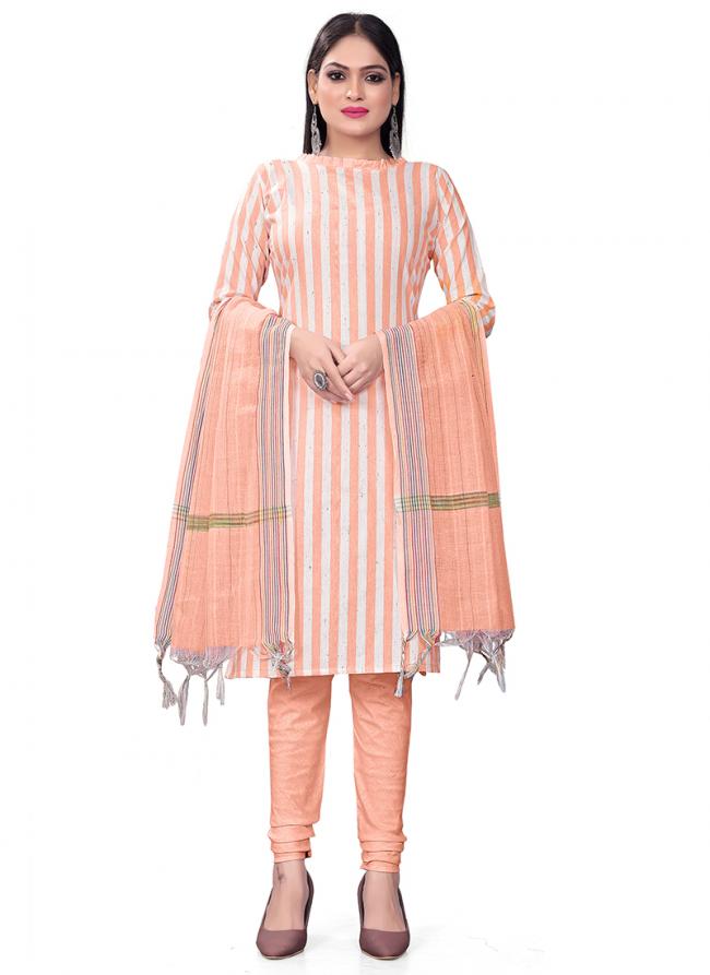 Cotton Jacquard Peach Daily Wear Printed Dress Material